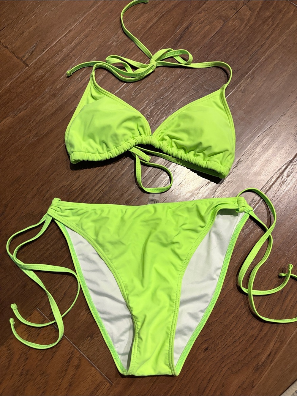 Cupshe Neon Lime Triangle Tie Bikini Set